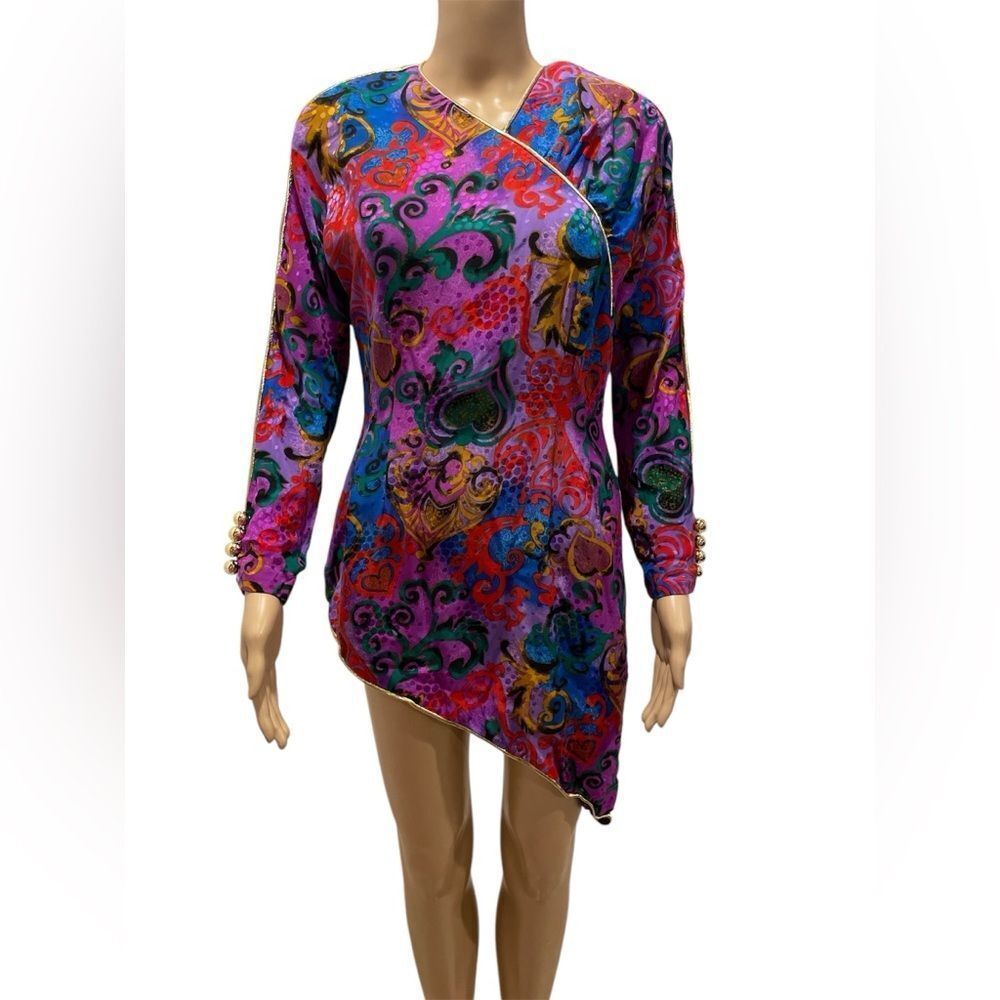 Vintage Pierre Balmain Vibrant Asymmetrical Long Sleeve blouse size 6